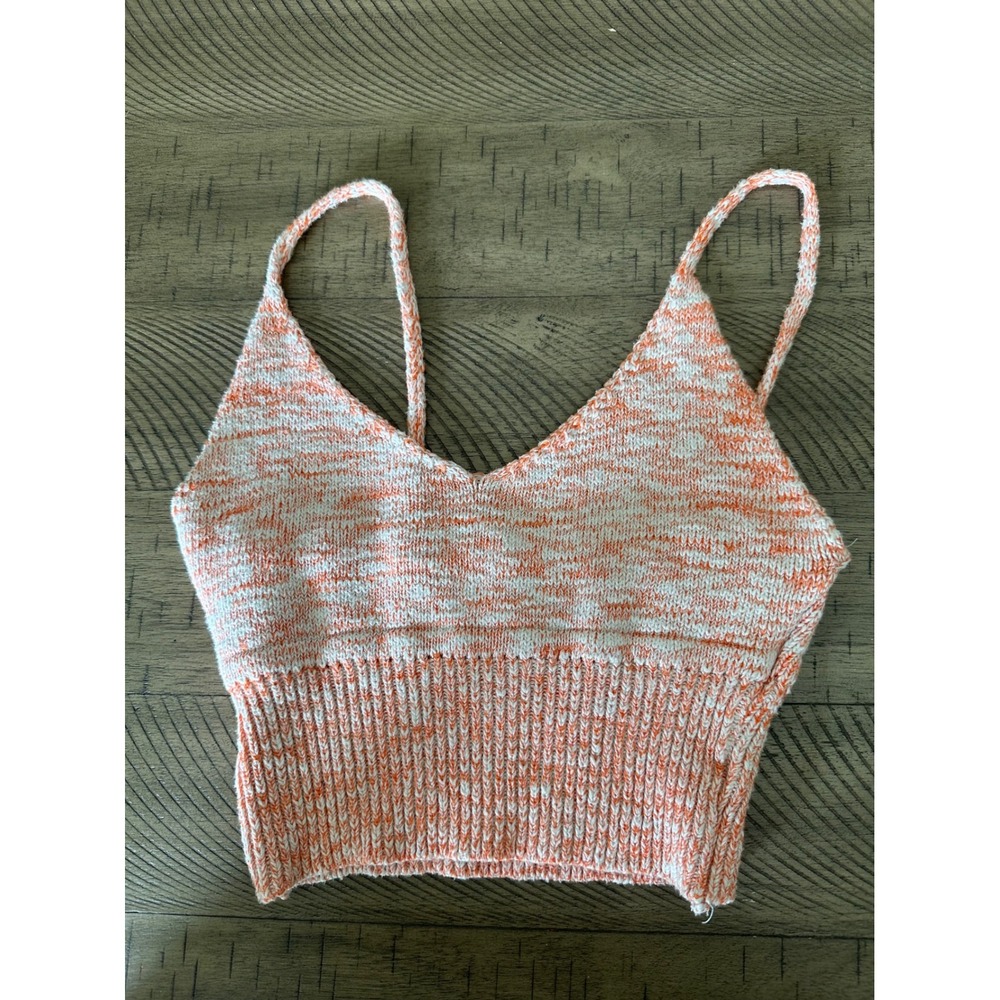 Debut Marled Knit Crop Top – Orange &‎ White Boho Tank – OS